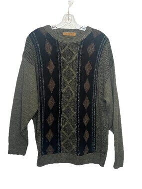 Vintage Porto Cruz Sweater Mens L Grandpa 90s Argyle Wool Blend Made Canada